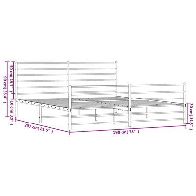 vidaXL fekete fém ágykeret fej- és lábtámlával 193 x 203 cm