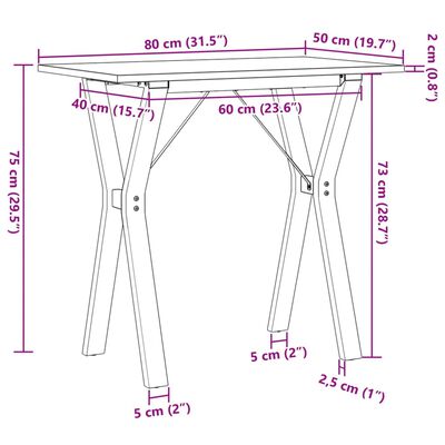 vidaXL tömör fenyőfa és öntöttvas étkezőasztal Y-vázzal 80x50x75 cm