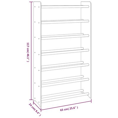 vidaXL barna szerelt fa cipőtartó 65x24x117 cm