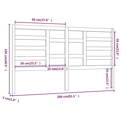 vidaXL tömör fenyőfa ágyfejtámla 206 x 4 x 104 cm