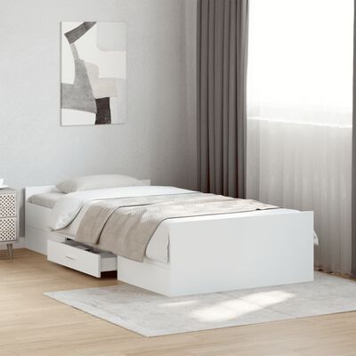 vidaXL fehér szerelt fa ágykeret fiókokkal 90 x 190 cm