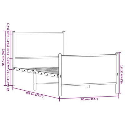 vidaXL füstös tölgy színű fém ágykeret matrac nélkül 75 x 190 cm