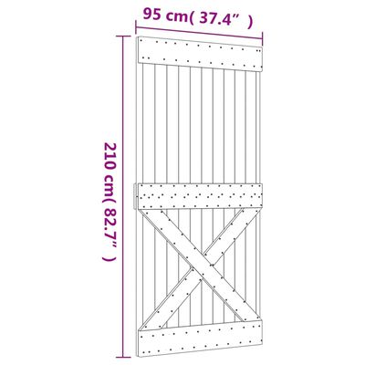 vidaXL tömör fenyőfa tolóajtó fémszerelék szettel 95 x 210 cm