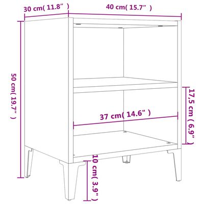 vidaXL füstös tölgy színű éjjeliszekrények fém lábbal 40 x 30 x 50 cm