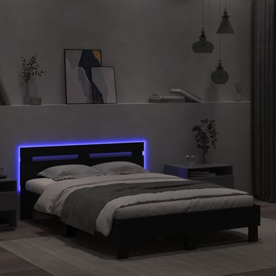 vidaXL fekete ágykeret fejtámlával és LED-del 135 x 190 cm