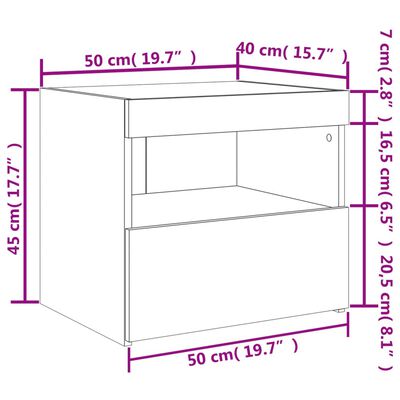 vidaXL 2 db fehér műfa éjjeliszekrény LED-fényekkel 50x40x45 cm