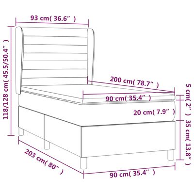 vidaXL sötétszürke bársony rugós ágy matraccal 90 x 200 cm