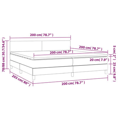 vidaXL barna szövet rugós és LED-es ágy matraccal 200x200 cm