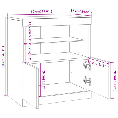 vidaXL betonszürke tálalószekrény LED-világítással 60 x 37 x 67 cm