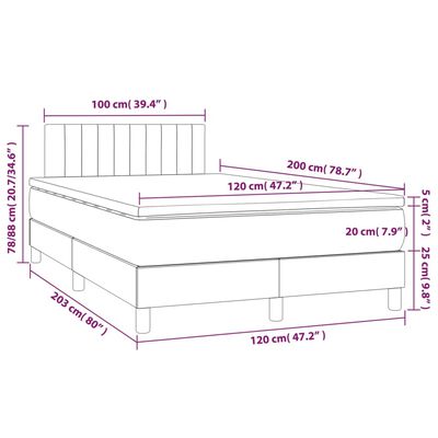 vidaXL világosszürke bársony rugós ágy matraccal 120 x 200 cm