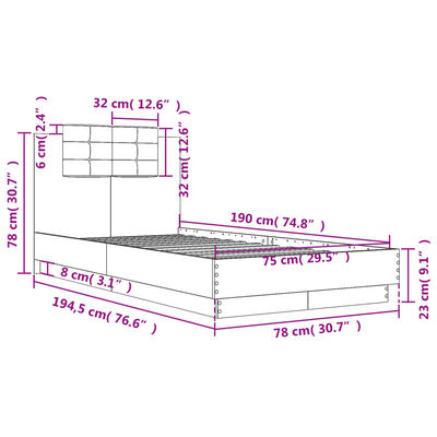 vidaXL fehér szövet ágykeret fejtámlával 75x190 cm