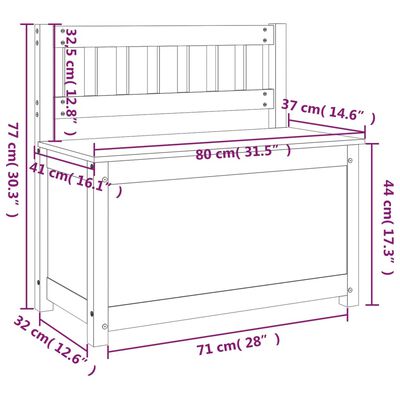 vidaXL fekete tömör fenyőfa pad 80 x 41 x 77 cm