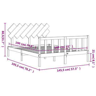 vidaXL fekete tömör fa ágykeret fejtámlával 140 x 190 cm