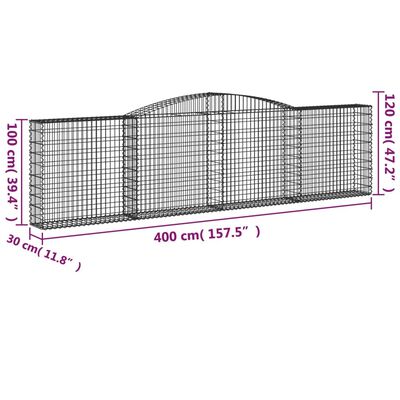 vidaXL 10 db íves horganyzott vas gabion kosár 400x30x100/120 cm