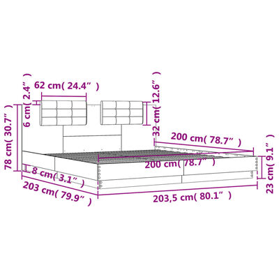 vidaXL füstös tölgy színű szerelt fa ágykeret fejtámlával 200 x 200 cm