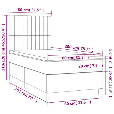 vidaXL világosszürke szövet rugós ágy matraccal 80 x 200 cm