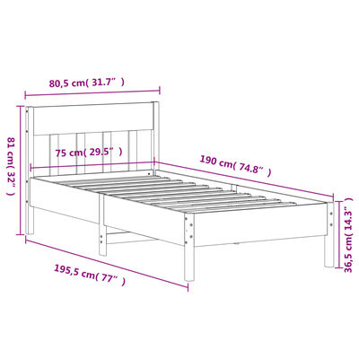 vidaXL tömör fenyőfa ágykeret fejtámlával 75 x 190 cm