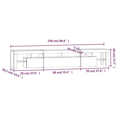 vidaXL füstös tölgy színű TV-szekrény LED-világítással 230x36,5x40 cm