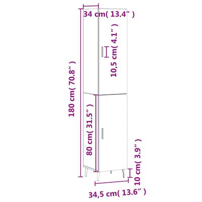 vidaXL füstös tölgy színű szerelt fa magasszekrény 34,5x34x180 cm