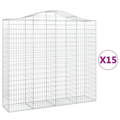 vidaXL 15 db íves horganyzott vas gabion kosár 200x50x180/200 cm