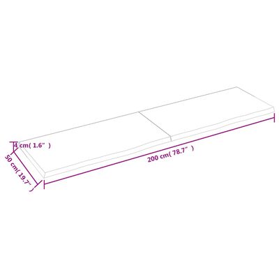 vidaXL sötétbarna kezelt tömör tölgyfa fali polc 200 x 50 x (2-4) cm