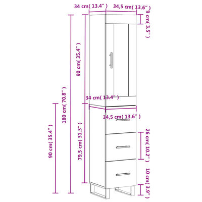 vidaXL szürke sonoma szerelt fa magasszekrény 34,5 x 34 x 180 cm