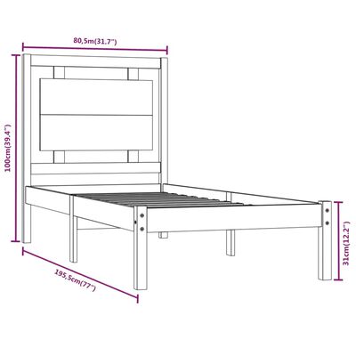 vidaXL fehér tömör fa ágykeret 75 x 190 cm (2FT6 Small Single)