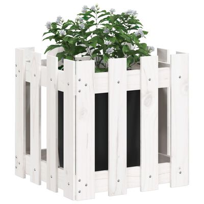 vidaXL fehér tömör fenyő növénytartó léces kialakítással 40x40x40 cm