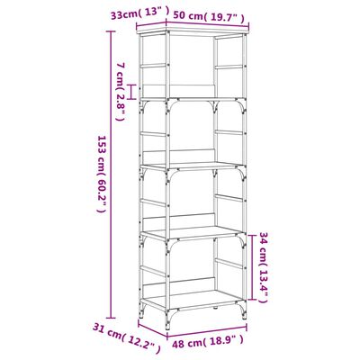 vidaXL füstös tölgy színű szerelt fa könyvespolc 50 x 33 x 153 cm