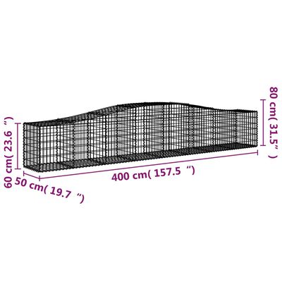 vidaXL 5 db íves horganyzott vas gabion kosár 400x50x60/80 cm