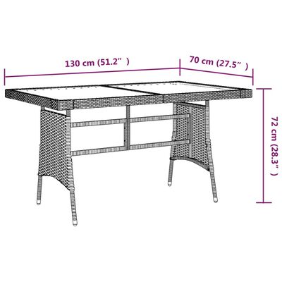 vidaXL szürke polyrattan és tömör akácfa kerti asztal 130 x 70 x 72 cm