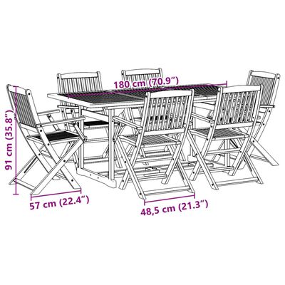 vidaXL 7 részes tömör akácfa kerti étkezőgarnitúra 180 x 90 x 75 cm