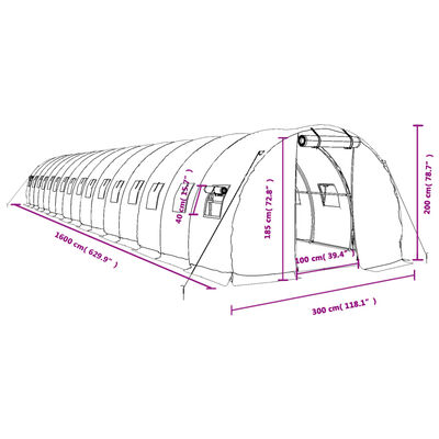 vidaXL zöld acélvázas melegház 48 m² 16 x 3 x 2 m