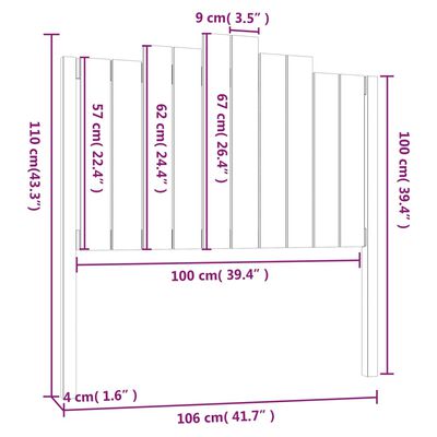 vidaXL szürke tömör fenyőfa ágyfejtámla 106x4x110 cm