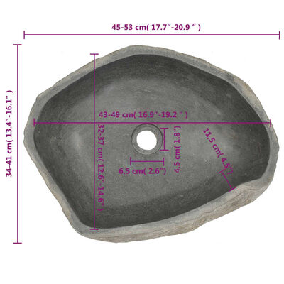 vidaXL ovális folyami kő mosdókagyló (45-53) x (34-41) cm