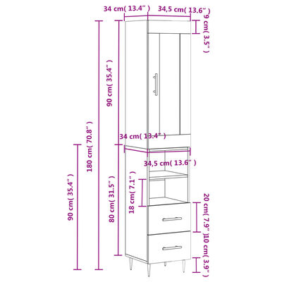 vidaXL szürke sonoma szerelt fa magasszekrény 34,5 x 34 x 180 cm