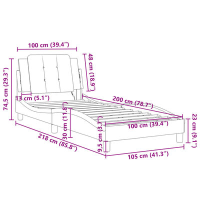 vidaXL fekete műbőr ágykeret fejtámlával 100x200 cm