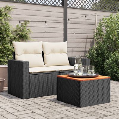 vidaXL fekete polyrattan és akácfa kerti asztal 55x55x37 cm