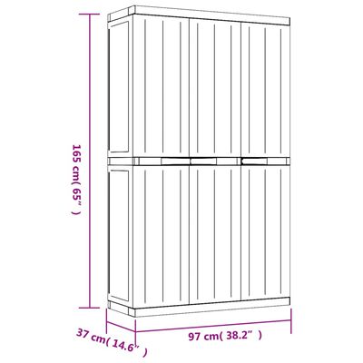 vidaXL szürke és fekete PP kültéri tárolószekrény 97 x 37 x 165 cm