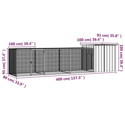 vidaXL antracitszürke horganyzott acél csirkeketrec 400x91x100 cm