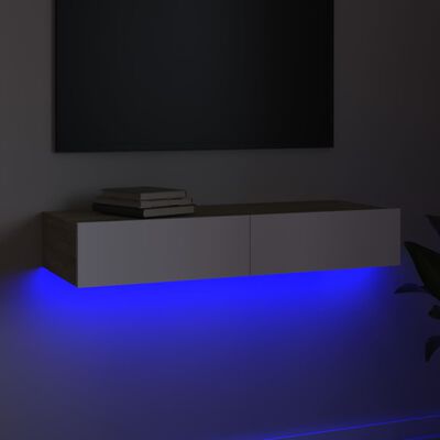 vidaXL fehér és sonoma-színű TV-szekrény LED-lámpákkal 90x35x15,5 cm
