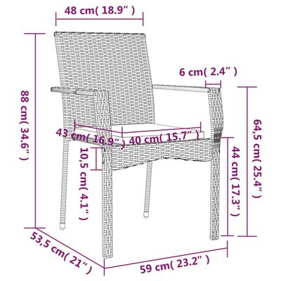 vidaXL 3 részes fekete és szürke polyrattan kerti étkezőszett párnával