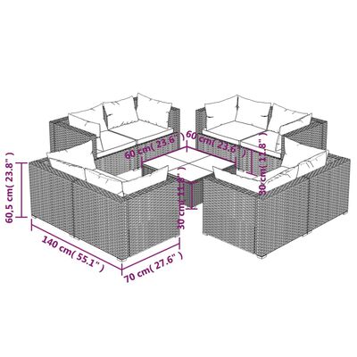 vidaXL 9 részes barna polyrattan kerti ülőgarnitúra párnákkal