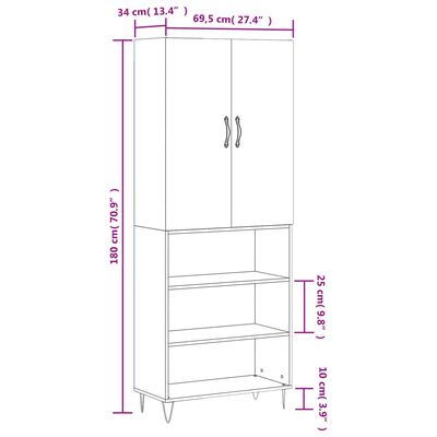 vidaXL magasfényű fehér szerelt fa magasszekrény 69,5 x 34 x 180 cm