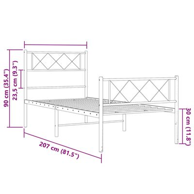 vidaXL fehér fém ágykeret fej- és lábtámlával 100x200 cm