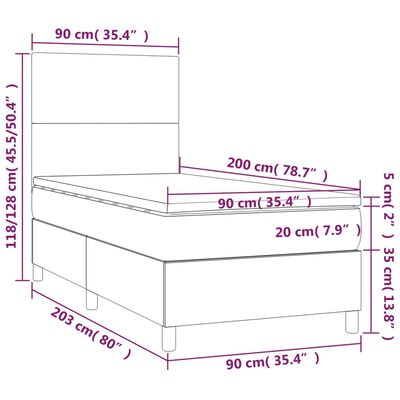 vidaXL fehér műbőr rugós ágy matraccal és LED-del 90x200 cm