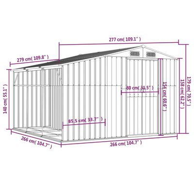 vidaXL antracitszürke horganyzott acél kerti fészer 277x279x179 cm