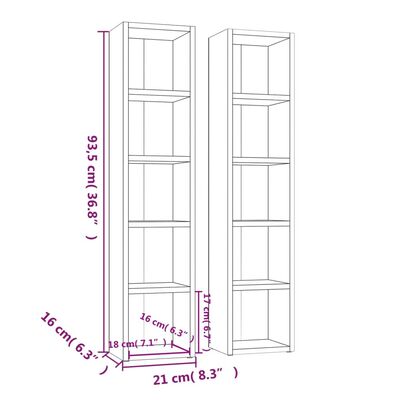 vidaXL 2 db betonszürke szerelt fa CD-tartó szekrény 21 x 16 x 93,5 cm