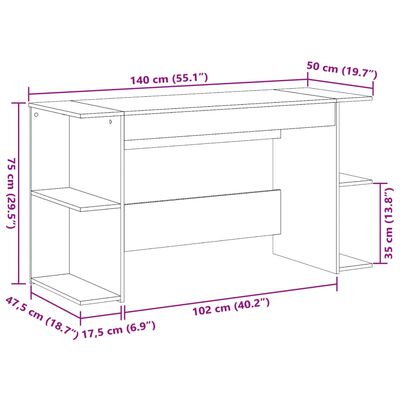 vidaXL barna tölgyszínű szerelt fa íróasztal 140 x 50 x 75 cm