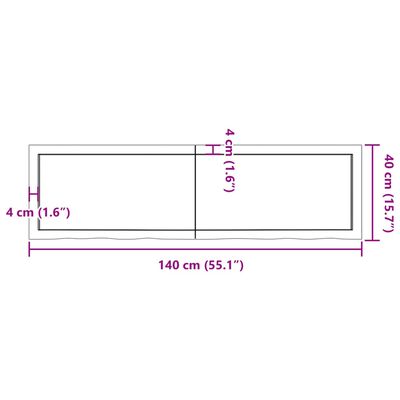 vidaXL kezeletlen tömör fa fürdőszobai pult 140x40x(2-6) cm